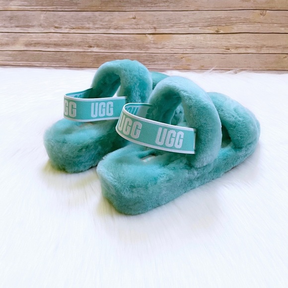 UGG Oh Yeah Sheepskin Slide Sandal Slippers In Tide Pool - Picture 2 of 7